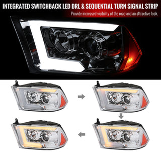 Spec D Projector Halo Headlights w/ Sequential Turn Signal (Chrome): Dodge Ram 2009 - 2018