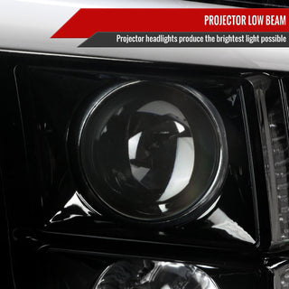 Spec D Projector Headlights w/ Light Bar (Glossy Black): Dodge Ram 2009 - 2018