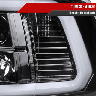 Spec D Projector Headlights w/ Light Bar (Glossy Black): Dodge Ram 2009 - 2018