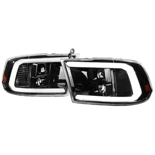 Spec D Projector Headlights w/ Light Bar (Glossy Black): Dodge Ram 2009 - 2018