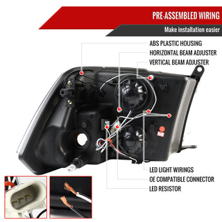 Spec D Projector Halo Headlights (Smoke): Dodge Ram 2009 - 2018