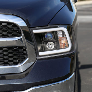 Spec D Projector Headlights w/ Light Bar (Matte Black): Dodge Ram 2009 - 2018