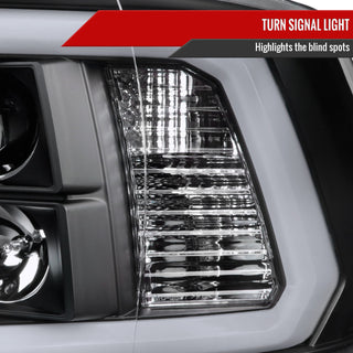 Spec D Projector Headlights w/ Light Bar (Matte Black): Dodge Ram 2009 - 2018