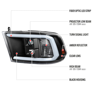 Spec D Projector Headlights w/ Light Bar (Matte Black): Dodge Ram 2009 - 2018