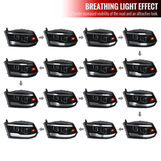 Spec D Projector Halo Headlights (Smoke w/ LED Sequential Signal): Dodge Ram 2009 - 2018