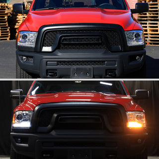 Spec D Projector Halo Headlights w/ LED Bar & Sequential Turn Signal (Chrome): Ram 2013 - 2018