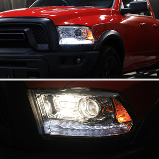 Spec D Projector Halo Headlights w/ LED Bar & Sequential Turn Signal (Chrome): Ram 2013 - 2018