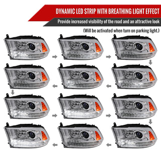Spec D Projector Halo Headlights w/ LED Bar & Sequential Turn Signal (Chrome): Ram 2013 - 2018