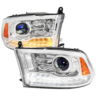 Spec D Projector Halo Headlights w/ LED Bar & Sequential Turn Signal (Chrome): Ram 2013 - 2018