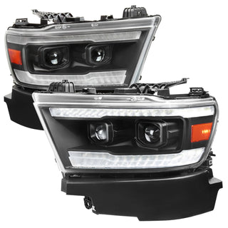 Spec D Projector Halo Headlights (Black w/ Sequential Turn Signal): Ram 1500 2019 - 2024