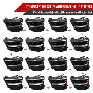 Spec D Projector Halo Headlights (Smoke w/ Sequential Turn Signal): Ram 1500 2019 - 2024