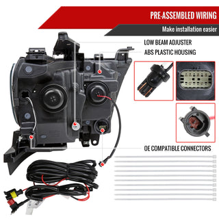 Spec D Projector Halo Headlights (Smoke w/ Sequential Turn Signal): Ram 1500 2019 - 2024