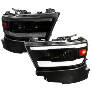 Spec D Projector Halo Headlights (Smoke w/ Sequential Turn Signal): Ram 1500 2019 - 2024