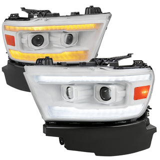 Spec D DRL LED Projector Headlights (White w/ Switchback Sequential Signal): Ram 1500 2019 - 2024