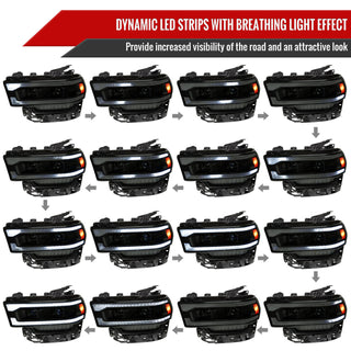 Spec D Projector Halo Headlights (Smoke w/ Sequential LED Signal): Ram 2500 & 3500 2019 - 2024