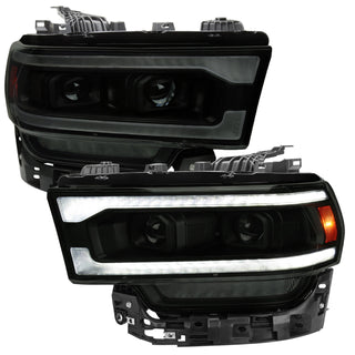 Spec D Projector Halo Headlights (Smoke w/ Sequential LED Signal): Ram 2500 & 3500 2019 - 2024