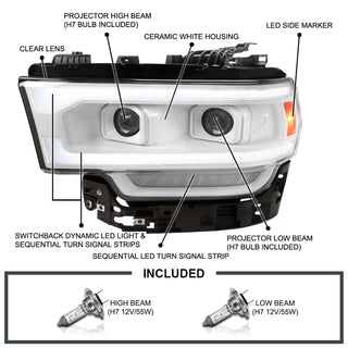 Spec D Projector Halo Headlights (White w/ Sequential LED Signal): Ram 2500 & 3500 2019 - 2024