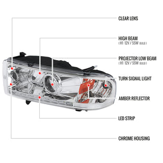 Spec D Projector Halo Headlights (Chrome, RS): Dodge Ram 1994 - 2002