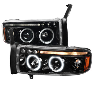 Spec D Projector Halo Headlights (Glossy Black): Dodge Ram 1994 - 2002