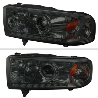 Spec D Projector Halo Headlights (Smoke): Dodge 1994 - 2002