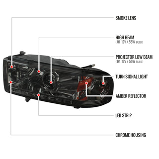 Spec D Projector Halo Headlights (Smoke): Dodge 1994 - 2002
