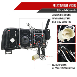 Spec D Projector Halo Headlights (Smoke): Dodge Ram 1994 - 2002