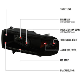 Spec D Projector Halo Headlights (Dark Smoke): Dodge Ram 1994 - 2002