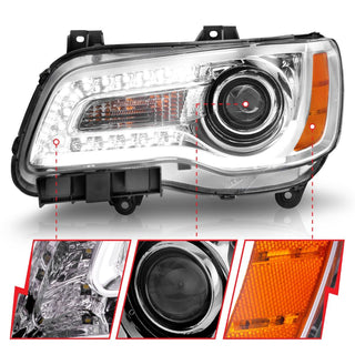 ANZO Projector Headlights w/ Plank Style (Chrome): Chrysler 300 2011 - 2014