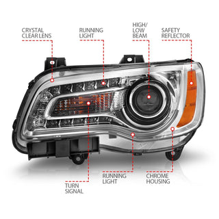 ANZO Projector Headlights w/ Plank Style (Chrome): Chrysler 300 2011 - 2014