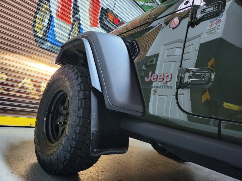 Rally Armor 19-25 Jeep JT Gladiator (Mojave/Rubicon) Black Mud Flap w/Army Green Logo