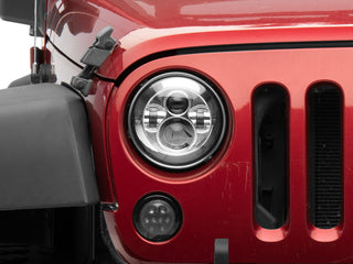 Raxiom Axial Series LED Daymaker Headlights Chrome Housing: Jeep Wrangler 1997-2018 4.0L I6 / 3.8L V6 / 3.6L V6 - Clear Lens