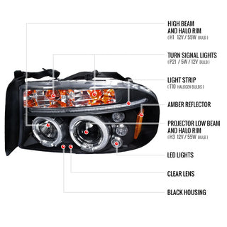 Spec D LED Projector HeadLights (Black): Dodge Dakota / Durango 1997 - 2004