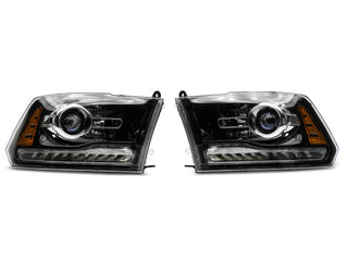Raxiom LED Halo Headlights w/ Switchback Turn Signals (Clear Lens, Black Housing): Fits Most Hemi Models