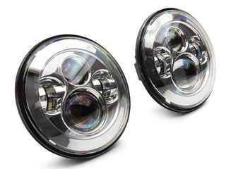 Raxiom Axial Series LED Daymaker Headlights Chrome Housing: Jeep Wrangler 1997-2018 4.0L I6 / 3.8L V6 / 3.6L V6 - Clear Lens