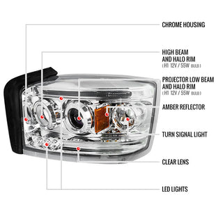 Spec D LED Projector HeadLights (Chrome): Dodge Dakota 2005 - 2007
