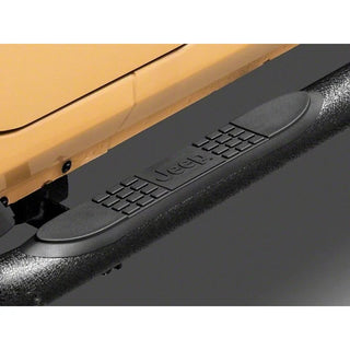 Officially Licensed Jeep 3In Round Curved Side Step Bars w/ Jeep Logo: Jeep Wrangler 2007-2018 / Grand Cherokee 2005-2010 - Black