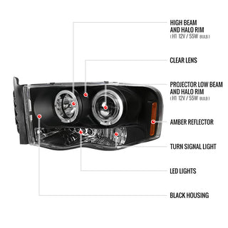 Spec D LED Projector HeadLights (Black): Dodge Ram 2002 - 2005