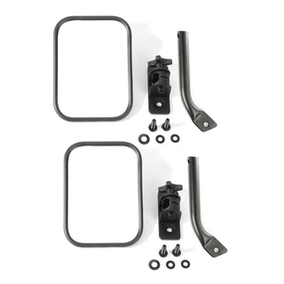 Rugged Ridge Textured Black Rectangular Stubby Trail Mirror Kit: Jeep Wrangler 1997-2018 2.5L-3.6L