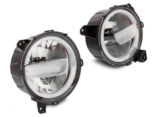 Raxiom Axial Series 9-In LED Headlights Black Housing (Clear Lens): Jeep Wrangler / Gladiator 2018-2025 3.6L / 6.4L 392