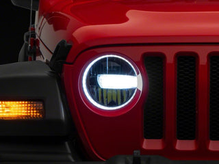 Raxiom Axial Series 9-In LED Headlights Black Housing (Clear Lens): Jeep Wrangler / Gladiator 2018-2025 3.6L / 6.4L 392