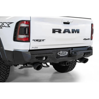 Addictive Desert Designs Bomber Rear Bumper: Ram 1500 TRX (2021-23) - Hammer Black/Satin Black w/ Cube Light Mounts and Sensor Cutouts