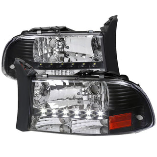 Spec D Euro LED Head Lights (Black): Dodge Dakota / Durango 1997 - 2004