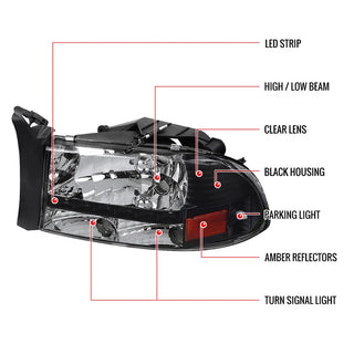 Spec D Euro LED Head Lights (Black): Dodge Dakota / Durango 1997 - 2004