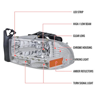 Spec D Euro LED Head Lights (Chrome): Dodge Dakota / Durango 1997 - 2004