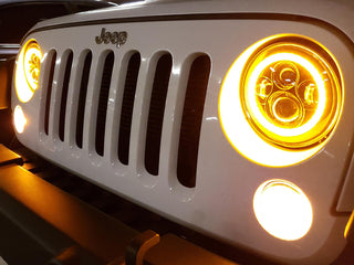 Raxiom Axial Halo Headlights w/ DRL Amber Signals Clear Lens: Jeep Wrangler TJ/JK 1997-2018 4.0L I6 / 3.8L V6