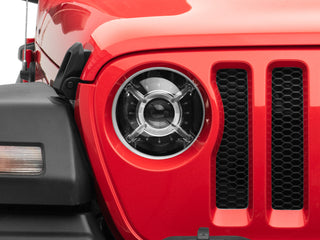 Raxiom LED Headlights DRL Halo Black Housing: Jeep Wrangler JL 2018-2025 / Gladiator 2020-2025 6.4L 392 / 3.6L V6 / 3.0L EcoDiesel / 2.0L Turbo