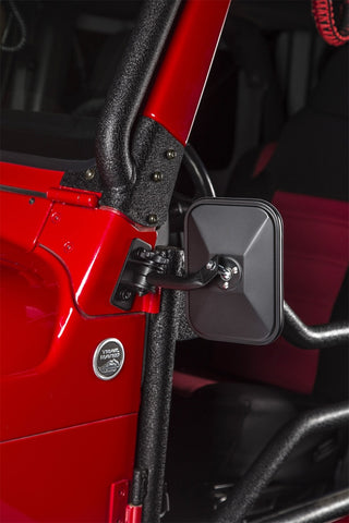 Rugged Ridge Textured Black Rectangular Stubby Trail Mirror Kit: Jeep Wrangler 1997-2018 2.5L-3.6L
