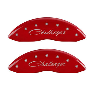 MGP 4 Caliper Covers Engraved Front & Rear Cursive/Challenger Red finish silver ch