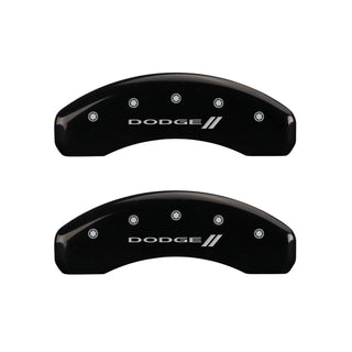 MGP 4 Caliper Covers Engraved Front & Rear With stripes/Dodge Black finish silver ch
