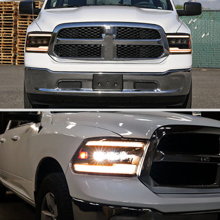 Spec D Projector Headlights Amber LED Sequential: Dodge RAM 1500 / RAM 2500 / RAM 3500 2009-2024